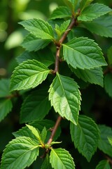 Iresine herbstii leaves and thujone tree branches intertwined, irene plant, ornamental shrubs