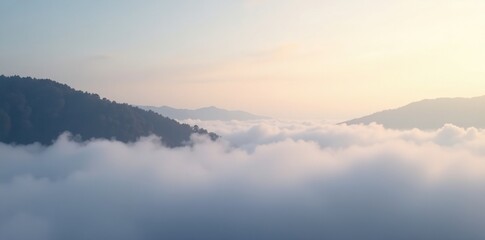 Obraz premium Soft morning fog gradually fades into a gray sky with subtle gradient hues, landscape, nature, serene