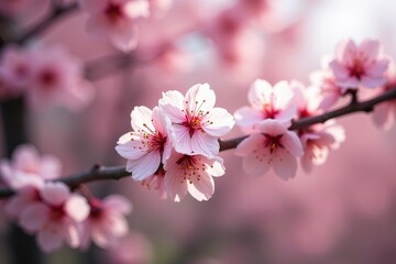Fototapeta premium Soft focus captures pink flower details on tree branches, cherry blossoms, blossom tree