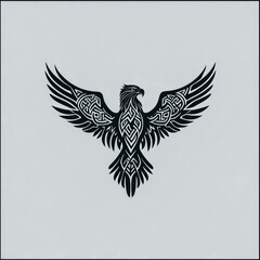 Obraz premium Logo of an eagle, vector graphic style, black on a grey background