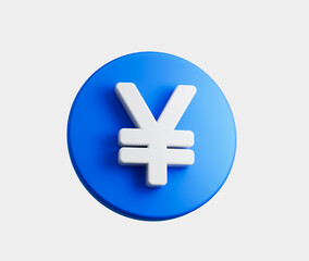3D Blue coin with a white Yen symbol, representing Japanese currency and finance. 3d illustration