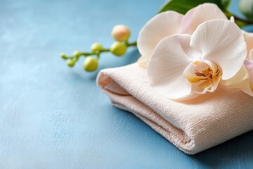 Beautiful holiday napkin and flowers, space for inscription on the right. 