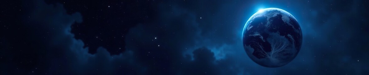 Fototapeta premium Blue Earth as a crescent against dark lunar background, planet, earth, space