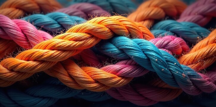Woven threads intertwine in a knotted rope texture, organic, texture