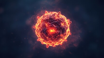 Obraz premium Virus HPV concept. Representation of Alien Like Virus Particle with Fiery Glow
