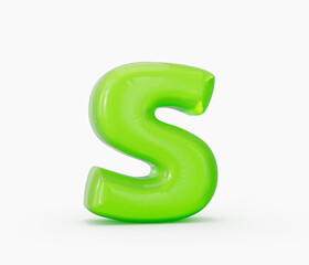 Green colorful shiny jelly alphabet S isolated on white background. 3d illustration