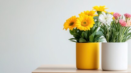 Fototapeta premium Mini bouquets in vases with space for advertising text. 