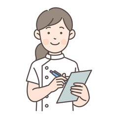 人物_線画03_カルテを書く看護師さん_ol
