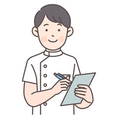 人物_線画03_カルテを書く男性看護師さん_ol