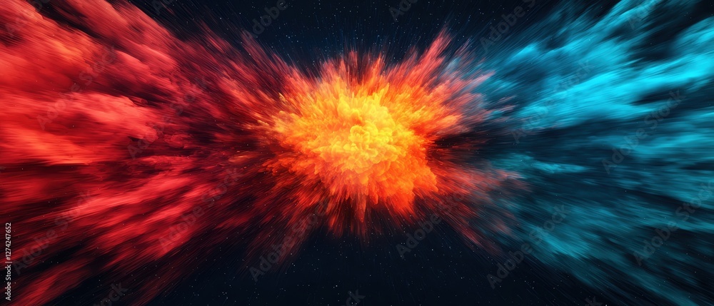 Aufkleber dynamic clash of colors representing energy and motion in abstract art style.
