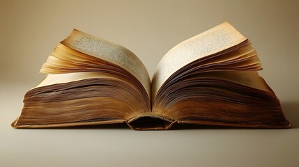 Obraz premium Elegantly presented open book resting on a neutral minimalist background with a soft textured paper surface and clean modern design elements