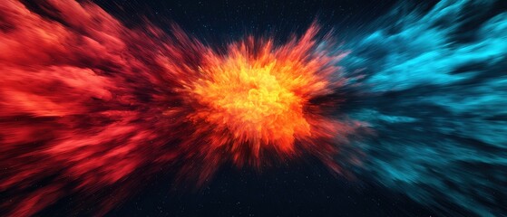 Dynamic clash of colors representing energy and motion in abstract art style.