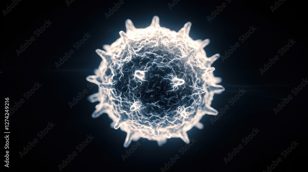 Poster virus hpv concept. upscaled hpv virus floating in a dark void with luminous light rays