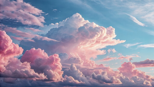 Dramatic Pink Clouds Against A Vibrant Blue Sky During Sunset.