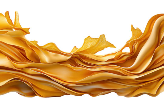 Dynamic flow of golden fabric studio setup digital artwork transparent background close-up view visual elegance