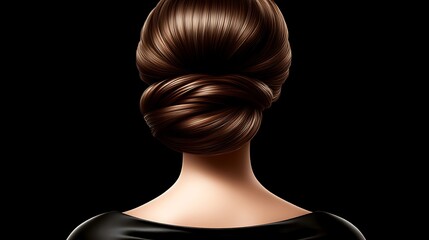 Rear view of woman with elegant brown bun hairstyle.