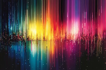 Abstract background - holographic pixel effect, neon rainbow distortion, futuristic digital noise