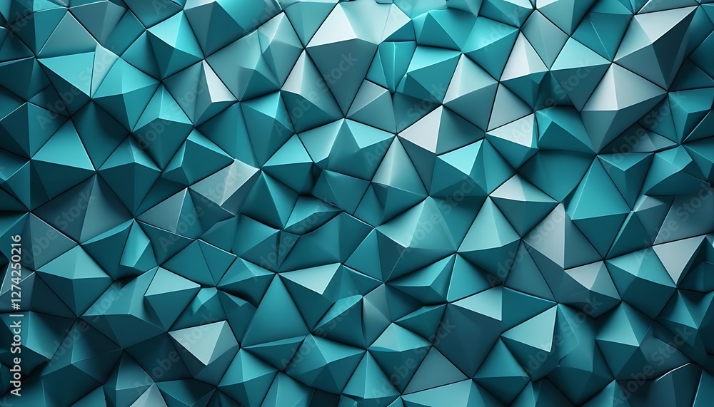 Poster abstract teal polygon mesh, low poly triangle mosaic background design