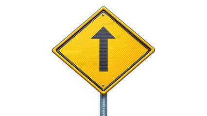 Yellow Diamond Road Sign, Up Arrow, White Background