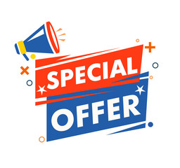 Special offer, order now, best choice, new and big sale banners. Megaphone label icon logo. All layered and grouped. Vector.