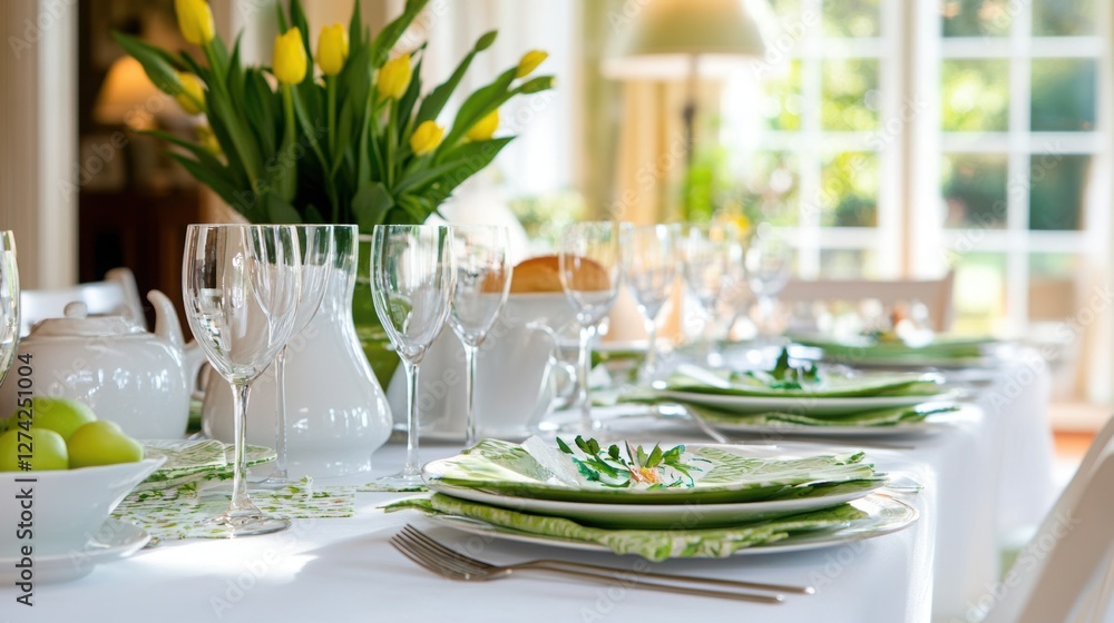 Poster an elegantly set table with spring decor.