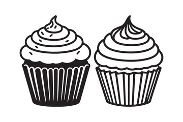 Cupcake Silhouette and Outline Clipart Set