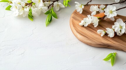 Naklejka premium Spring willow branches and flowers on a white table. 
