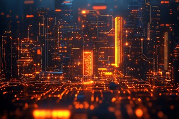 Cyberpunk city glowing circuits