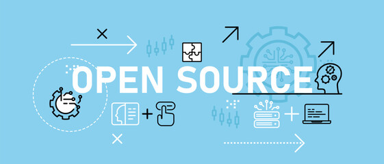 Open source conceptual software programming repository management version control license development engine coding technology icon concept design illustration