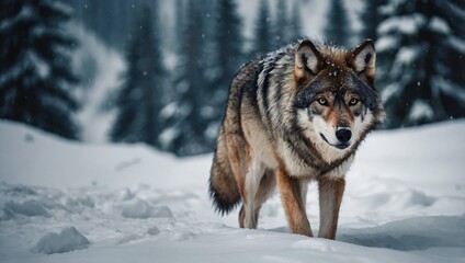 wolf in the mountains in the snow in winter