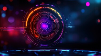 Obraz premium A vibrant abstract digital background featuring colorful circular patterns and effects. Ideal for tech-themed designs, presentations, and futuristic concepts.