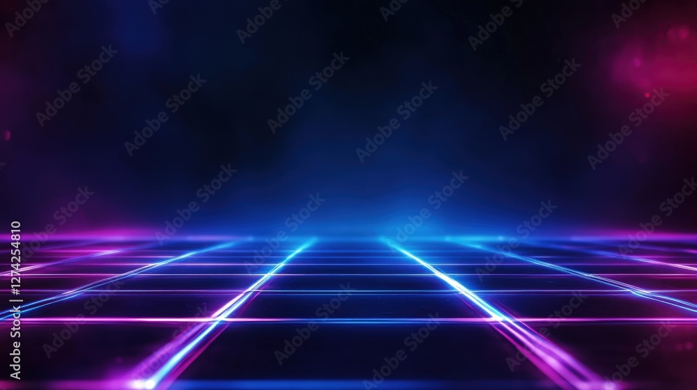 Poster a vibrant digital background featuring neon lines and a grid pattern, perfect for technology-themed 