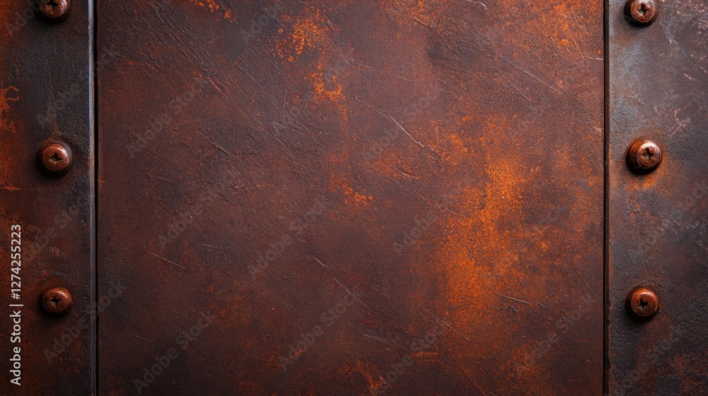 Poster a close-up view of a textured metal surface displaying rust and weathering, showcasing an industrial