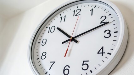 White Analog Wall Clock on White Background