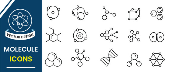 Molecule icon vector illustration. Symbol of science, nuclear physics, scientific research, education, electrons, proton sign vector. Symbol of  Molecule line icon vector isolated on white background.