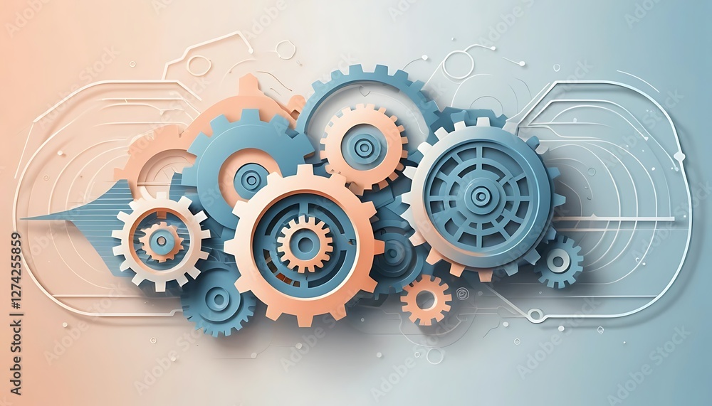 Poster interconnected gears, a visual representation of mechanical processes