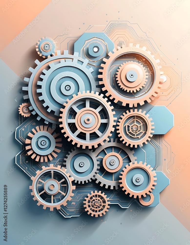 Poster interconnected gears, a visual representation of technological integration