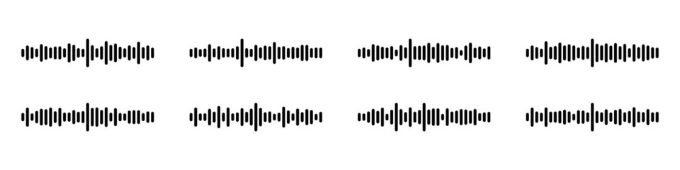 Podcast sound waves set. Waveform pattern for music player, podcast, voise message, music app. Audio wave icon. Equalizer template.