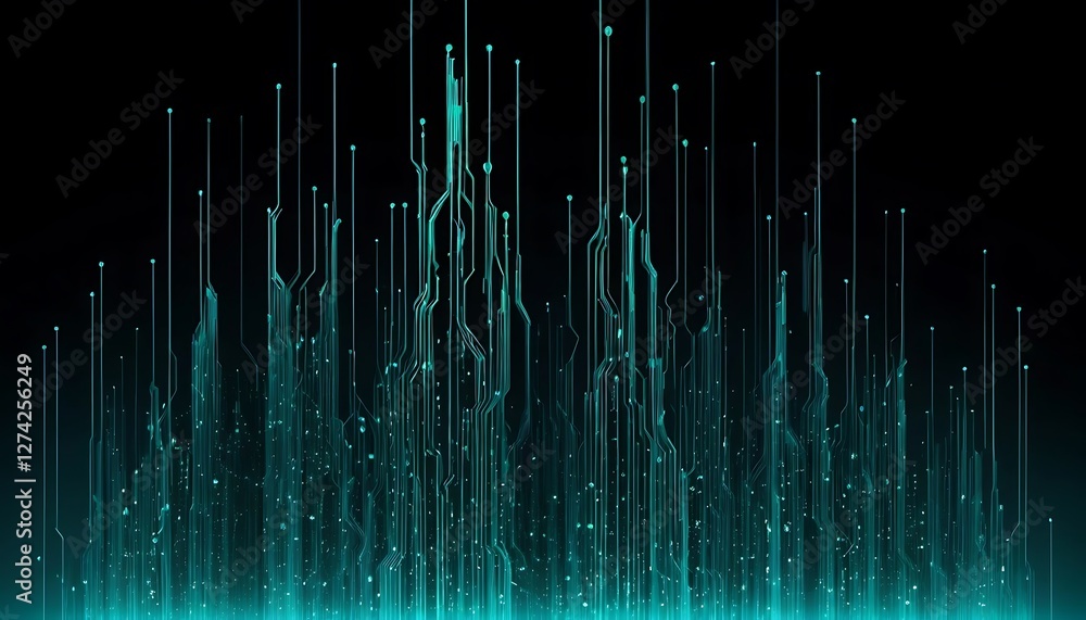 Poster luminous circuit board visualization on a black background design
