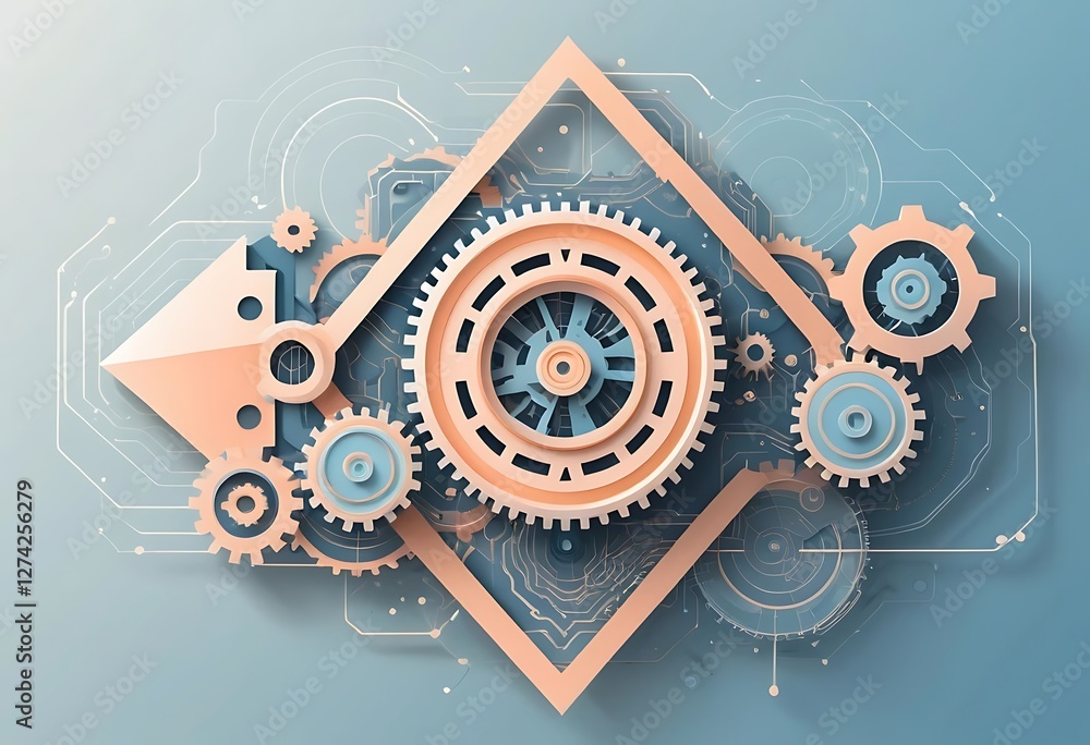 Poster intricate technological precision, gears and circuitry in harmonious design
