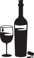 Wine bottle with wine glass icon or silhouette. Alcohol symbol. Vector illustration.