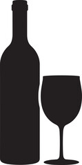 Wine bottle with wine glass icon or silhouette. Alcohol symbol. Vector illustration.