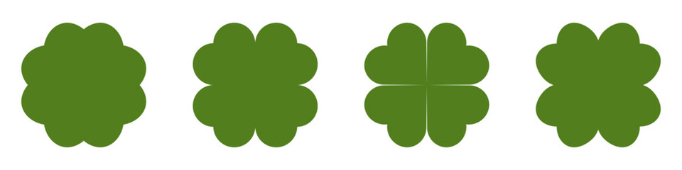 Good luck four leaf clover flat icon set isolated on transparent background.
