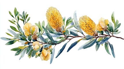 Watercolor Banksia flower illustration 