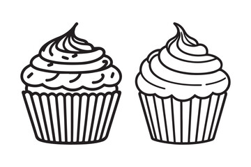 Cupcake Silhouette and Outline Clipart Set
