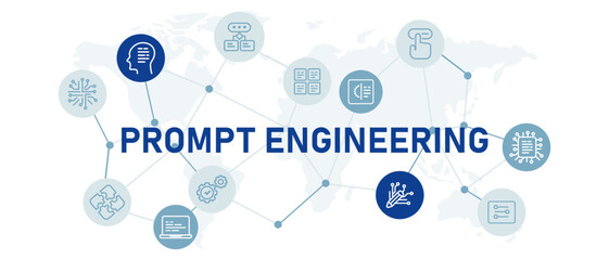 Prompt engineering icon set with illustration generative prompting smart machine bot assistance engine technology device AI artificial intelligence data input design