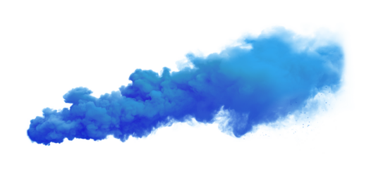 Blue smoke cloud transparent PNG, isolated background cutout. Thick color smoke bomb screen effect
