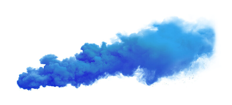 Blue smoke cloud transparent PNG, isolated background cutout. Thick color smoke bomb screen effect