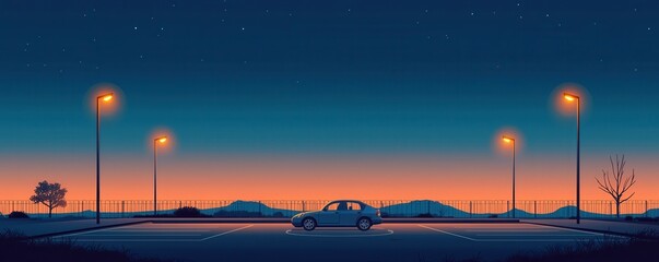 Obraz premium Car parking icon at night parking lot with illuminated lights digital art calm environment scenic view