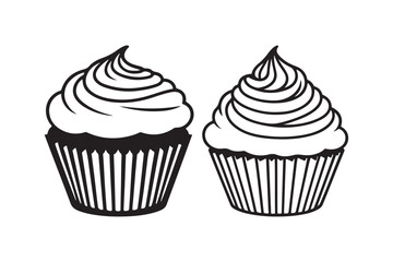 Cupcake Silhouette and Outline Clipart Set